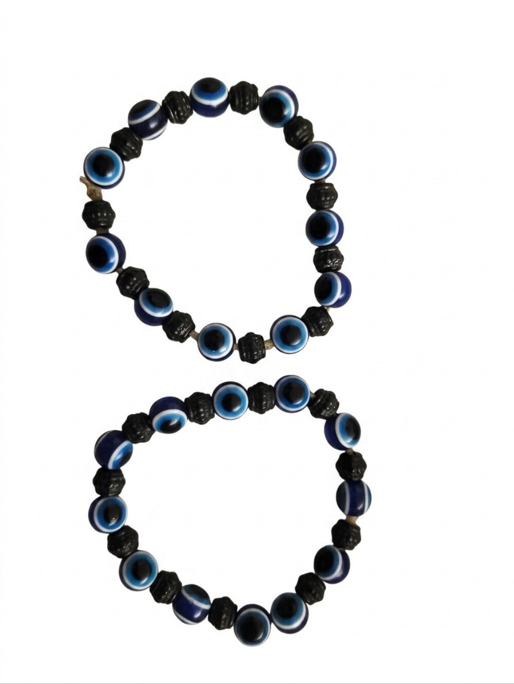 Blue and Black Evil Eye Beaded Bracelet Duo